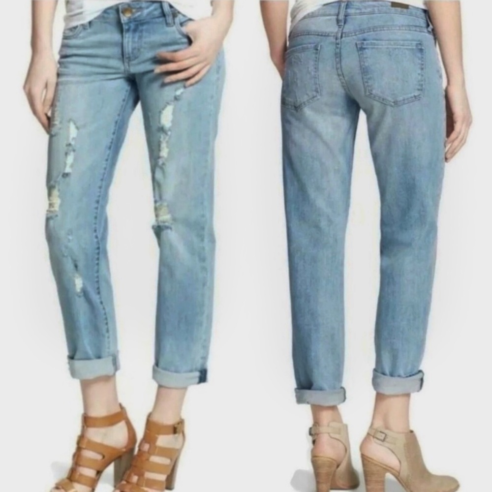 Kut from the Kloth Jeans CATHERINE BOYFRIEND Jeans Light Wash Distressed Size 14